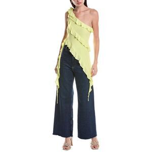 Afrm Womens  Vivica Asymmetrical Ruffle Top, Green